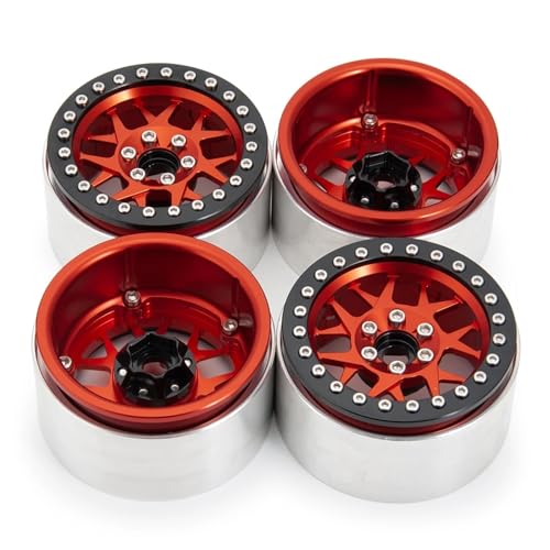 PEGGYLIN 1/4 Stücke 2,2 Zoll Aluminiumlegierung 35mm Beadlock Felgen Naben Passend for Axial Wraith 90018 TRX-4 1/10 RC Crawler Auto Modellteile(Red 4PCS) von PEGGYLIN