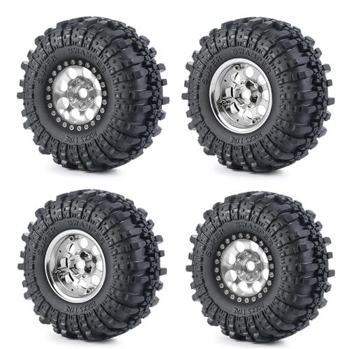 PEGGYLIN 1,9 Zoll Beadlock 107/120 mm Gummireifen + Aluminiumfelgen-Set passend for Axial SCX10 D90 1/10 RC Crawler Automodell(Silver Black N0.20 A) von PEGGYLIN