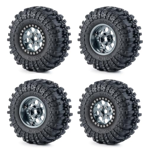 PEGGYLIN 1,9 Zoll Beadlock 107/120 mm Gummireifen + Aluminiumfelgen-Set passend for Axial SCX10 D90 1/10 RC Crawler Automodell(Titanium N0.20 A) von PEGGYLIN