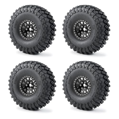 PEGGYLIN 1,9 Zoll Beadlock-Felgen aus Metalllegierung, Naben, 123 mm Gummireifen, passend for Axial SCX10 TRX-4 1/10 RC Crawler Auto-Upgrade-Teile(Black Set) von PEGGYLIN