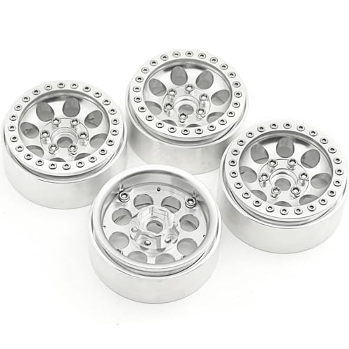 PEGGYLIN 1,9 Zoll Beadlock-Felgennaben aus Aluminiumlegierung + 123 mm Gummireifen passend for Axial SCX10 TRX-4 1/10 RC Auto-Upgrade-Teile(Silver Wheel Rim) von PEGGYLIN