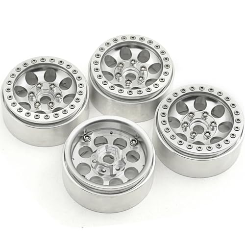 PEGGYLIN 1,9 Zoll Radnabe Metall Beadlock-Felgen passend for 1/10 RC Crawler Auto Axial SCX10 CC01 F350 4WD D90 90034 TRX4 Teile(Silver 4PCS) von PEGGYLIN