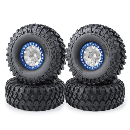 PEGGYLIN 1,9 Zoll Räder Reifen Set Metall Beadlock Felge & Gummireifen Passend for Axial SCX10 CC01 F350 TRX4 TRX6 D90 1/10 RC Crawler Auto(No.15-Blue) von PEGGYLIN