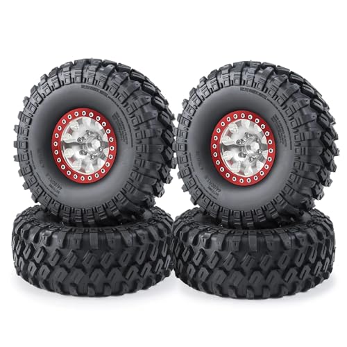 PEGGYLIN 1,9 Zoll Räder Reifen Set Metall Beadlock Felge & Gummireifen Passend for Axial SCX10 CC01 F350 TRX4 TRX6 D90 1/10 RC Crawler Auto(No.15-Red) von PEGGYLIN