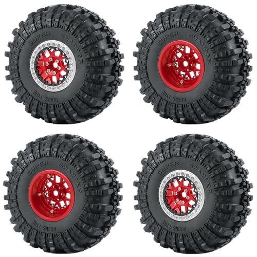 PEGGYLIN 2,2 Zoll Aluminium Beadlock Felgen + Ringe + Gummireifen Reifen Set Passend for Axial SCX10 Wraith RBX10 TRX-4 1/10 RC Auto(D) von PEGGYLIN