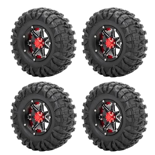 PEGGYLIN 2,2 Zoll Beadlock-Felgen aus Aluminiumlegierung mit 120 mm Gummireifen passend for Axial SCX10 Wraith TRX-4 1/10 RC Crawler Autoteile(No. 24 Red) von PEGGYLIN