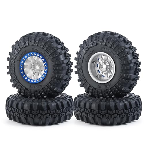 PEGGYLIN 4 STK. 1,9 Zoll Räder Reifen Set Metall Beadlock Felge & Gummireifen Passend for 1/10 Axial Wraith SCX10 TRX4 TRX6 D90 Upgrade(No.15-Blue) von PEGGYLIN