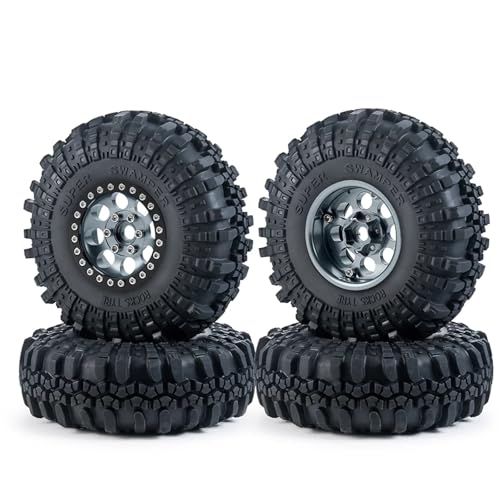 PEGGYLIN 4 STK. 1,9 Zoll Räder Reifen Set Metall Beadlock Felge & Gummireifen Passend for 1/10 Axial Wraith SCX10 TRX4 TRX6 D90 Upgrade(No.20-Titanium) von PEGGYLIN