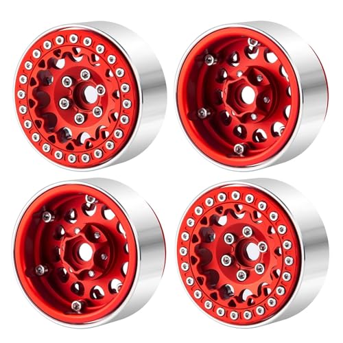 PEGGYLIN 4 STÜCKE Aluminiumlegierung 1,9 "Beadlock-Felgen Naben Passend for 1/10 RC Crawler Auto Axial SCX10 90046 TRX4 TRX6 D90 Teile(No.1-Red) von PEGGYLIN