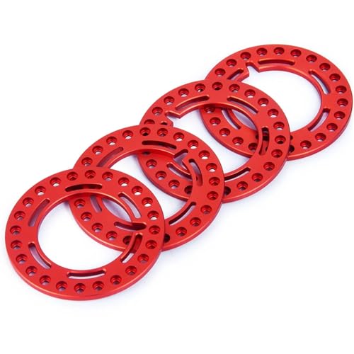 PEGGYLIN 4 STÜCKE RC Auto Rad Äußere Beadlock Ring Fit for 1,9 "und 2,2" Felgen 1/10 RC Crawler Axial SCX10 90046 Wraith TRX4 TRX6(2.2inch Red) von PEGGYLIN