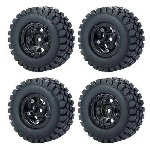 PEGGYLIN 4 Stück 1,0 Zoll Metall-Beadlock-Felgen + Weichgummireifen 50/54 mm passend for Axial SCX24 90081 1/24 RC Auto-LKW-Zubehörteil(50mm Black Set-B) von PEGGYLIN