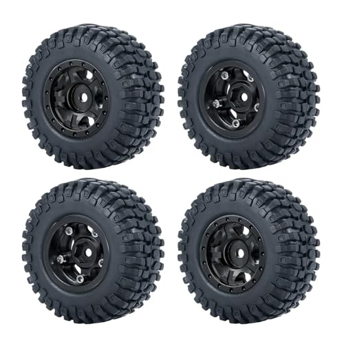 PEGGYLIN 4 Stück 1,0 Zoll Metall-Beadlock-Felgen + Weichgummireifen 50/54 mm passend for Axial SCX24 90081 1/24 RC Auto-LKW-Zubehörteil(50mm Black Set-C) von PEGGYLIN