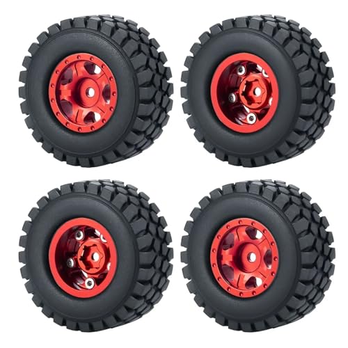 PEGGYLIN 4 Stück 1,0 Zoll Metall-Beadlock-Felgen + Weichgummireifen 50/54 mm passend for Axial SCX24 90081 1/24 RC Auto-LKW-Zubehörteil(50mm Red Set-B) von PEGGYLIN