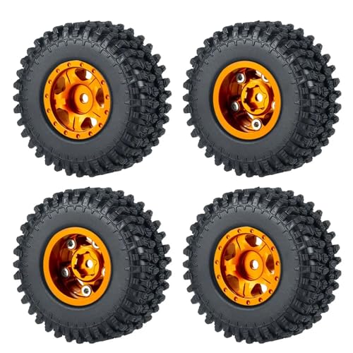 PEGGYLIN 4 Stück 1,0 Zoll Metall-Beadlock-Felgen + Weichgummireifen 50/54 mm passend for Axial SCX24 90081 1/24 RC Auto-LKW-Zubehörteil(54mm Orange Set-A) von PEGGYLIN