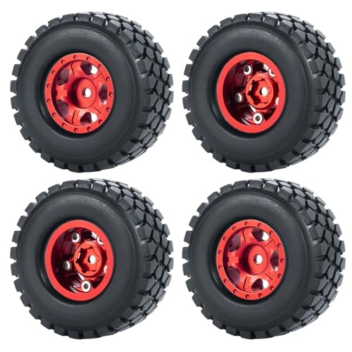 PEGGYLIN 4 Stück 1,0 Zoll Metall-Beadlock-Felgen + Weichgummireifen 50/54 mm passend for Axial SCX24 90081 1/24 RC Auto-LKW-Zubehörteil(54mm Red Set-B) von PEGGYLIN