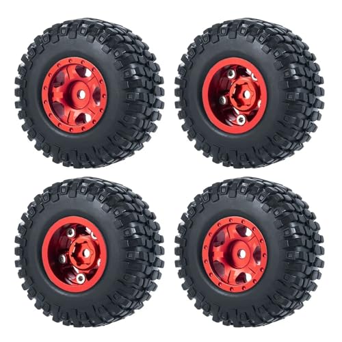 PEGGYLIN 4 Stück 1,0 Zoll Metall-Beadlock-Felgen + Weichgummireifen 50/54 mm passend for Axial SCX24 90081 1/24 RC Auto-LKW-Zubehörteil(54mm Red Set-C) von PEGGYLIN