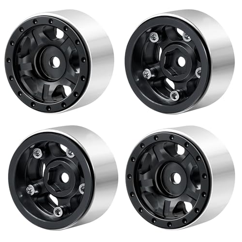 PEGGYLIN 4 Stück 1,0 Zoll Metall-Beadlock-Felgen + Weichgummireifen 50/54 mm passend for Axial SCX24 90081 1/24 RC Auto-LKW-Zubehörteil(Black Wheel Rims) von PEGGYLIN