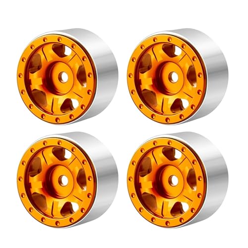 PEGGYLIN 4 Stück 1,0 Zoll Metall-Beadlock-Felgen + Weichgummireifen 50/54 mm passend for Axial SCX24 90081 1/24 RC Auto-LKW-Zubehörteil(Oange Wheel Rims) von PEGGYLIN