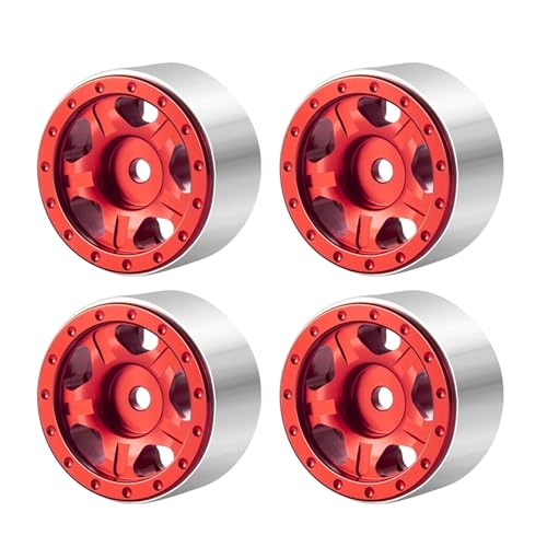PEGGYLIN 4 Stück 1,0 Zoll Metall-Beadlock-Felgen + Weichgummireifen 50/54 mm passend for Axial SCX24 90081 1/24 RC Auto-LKW-Zubehörteil(Red Wheel Rims) von PEGGYLIN