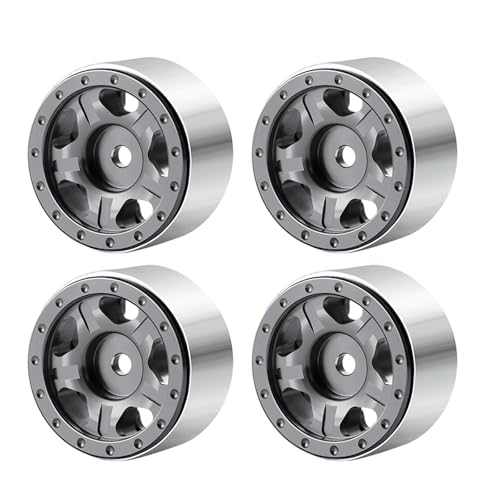 PEGGYLIN 4 Stück 1,0 Zoll Metall-Beadlock-Felgen + Weichgummireifen 50/54 mm passend for Axial SCX24 90081 1/24 RC Auto-LKW-Zubehörteil(Titanium Wheel Rims) von PEGGYLIN