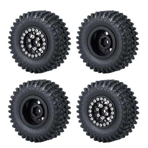 PEGGYLIN 4 Stück 1,0 Zoll Metall-Beadlock-Felgen mit 50/54 mm Gummireifen passend for Axial SCX24 1/24 TRX4M 1/18 RC Crawler Car(A 50mm Black Set) von PEGGYLIN