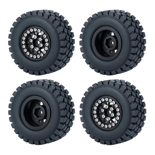 PEGGYLIN 4 Stück 1,0 Zoll Metall-Beadlock-Felgen mit 50/54 mm Gummireifen passend for Axial SCX24 1/24 TRX4M 1/18 RC Crawler Car(B 50mm Black Set) von PEGGYLIN