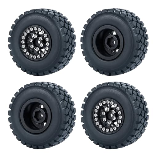 PEGGYLIN 4 Stück 1,0 Zoll Metall-Beadlock-Felgen mit 50/54 mm Gummireifen passend for Axial SCX24 1/24 TRX4M 1/18 RC Crawler Car(B 54mm Black Set) von PEGGYLIN