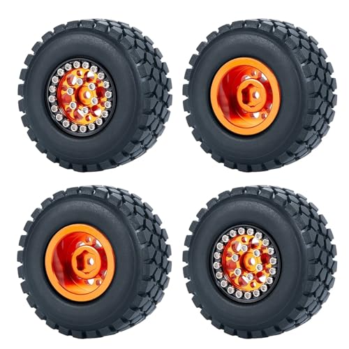 PEGGYLIN 4 Stück 1,0 Zoll Metall-Beadlock-Felgen mit 50/54 mm Gummireifen passend for Axial SCX24 1/24 TRX4M 1/18 RC Crawler Car(B 54mm Orange Set) von PEGGYLIN