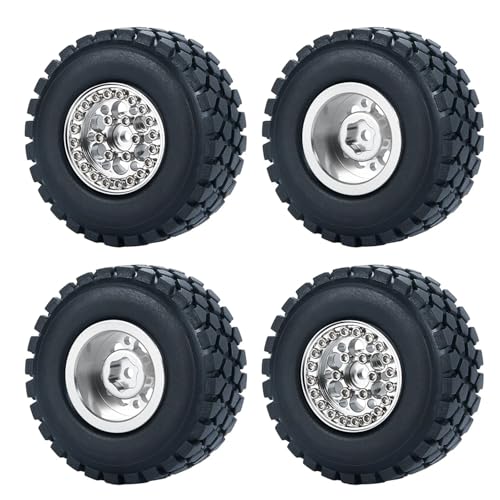 PEGGYLIN 4 Stück 1,0 Zoll Metall-Beadlock-Felgen mit 50/54 mm Gummireifen passend for Axial SCX24 1/24 TRX4M 1/18 RC Crawler Car(B 54mm Silver Set) von PEGGYLIN