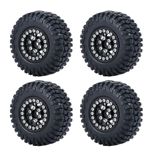 PEGGYLIN 4 Stück 1,0 Zoll Metall-Beadlock-Felgen mit 50/54 mm Gummireifen passend for Axial SCX24 1/24 TRX4M 1/18 RC Crawler Car(C 50mm Black Set) von PEGGYLIN