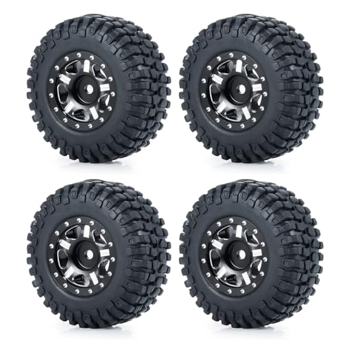 PEGGYLIN 4 Stück 1,0 Zoll Metall-Beadlock-Felgen mit Weichgummireifen passend for Axial SCX24 1/24 TRX-4M 1/18 RC Automodell-Upgradeteile(50mm Black Set-C) von PEGGYLIN