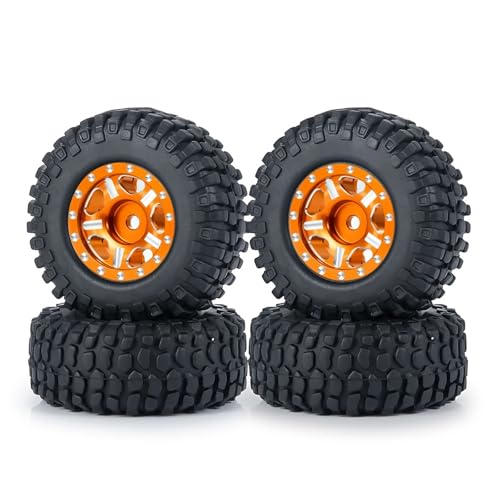 PEGGYLIN 4 Stück 1,0 Zoll Metall-Beadlock-Felgen mit Weichgummireifen passend for Axial SCX24 1/24 TRX-4M 1/18 RC Automodell-Upgradeteile(50mm Orange Set-C) von PEGGYLIN