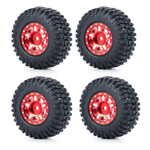 PEGGYLIN 4 Stück 1,0 Zoll Metall-Beadlock-Felgen mit Weichgummireifen passend for Axial SCX24 1/24 TRX-4M 1/18 RC Automodell-Upgradeteile(50mm Red Set-C) von PEGGYLIN