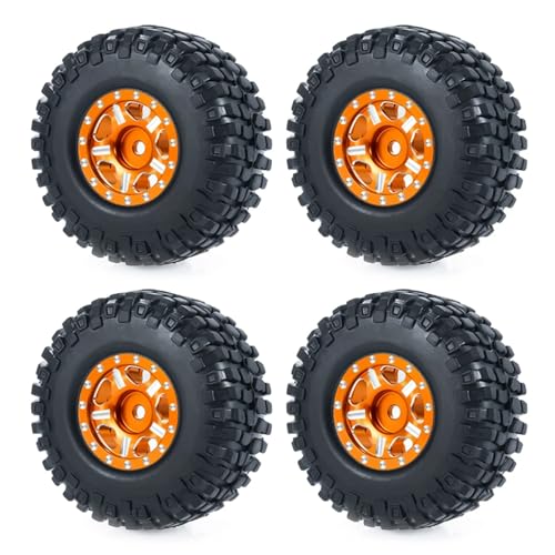 PEGGYLIN 4 Stück 1,0 Zoll Metall-Beadlock-Felgen mit Weichgummireifen passend for Axial SCX24 1/24 TRX-4M 1/18 RC Automodell-Upgradeteile(54mm Orange Set-C) von PEGGYLIN