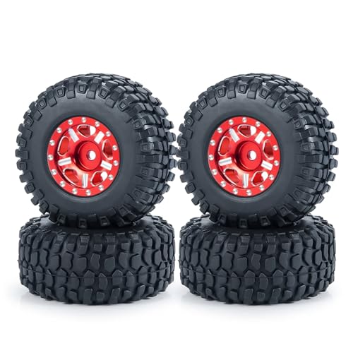 PEGGYLIN 4 Stück 1,0 Zoll Metall-Beadlock-Felgen mit Weichgummireifen passend for Axial SCX24 1/24 TRX-4M 1/18 RC Automodell-Upgradeteile(54mm Red Set-C) von PEGGYLIN