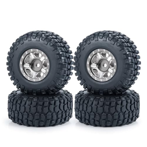 PEGGYLIN 4 Stück 1,0 Zoll Metall-Beadlock-Felgen mit Weichgummireifen passend for Axial SCX24 1/24 TRX-4M 1/18 RC Automodell-Upgradeteile(54mm Titanium Set-C) von PEGGYLIN