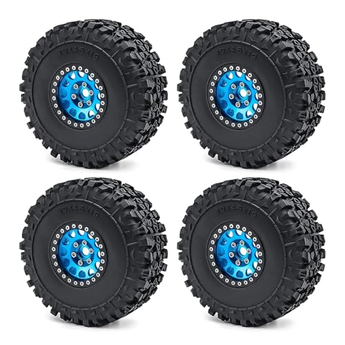 PEGGYLIN 4 Stück 1,9 Zoll Beadlock-Metallfelgen mit Gummireifen passend for Axial SCX10 TRX-4 D90 1/10 RC Crawler Auto-LKW-Modell(Blue 4Set) von PEGGYLIN