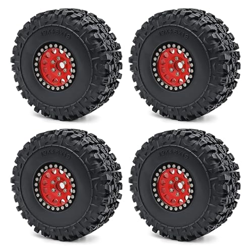 PEGGYLIN 4 Stück 1,9 Zoll Beadlock-Metallfelgen mit Gummireifen passend for Axial SCX10 TRX-4 D90 1/10 RC Crawler Auto-LKW-Modell(Red 4Set) von PEGGYLIN