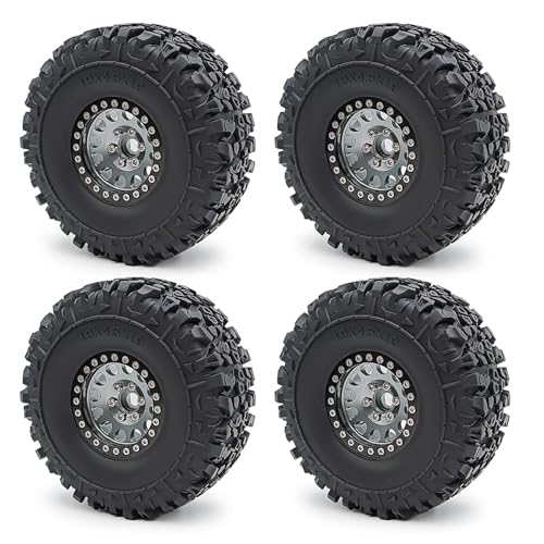 PEGGYLIN 4 Stück 1,9 Zoll Beadlock-Metallfelgen mit Gummireifen passend for Axial SCX10 TRX-4 D90 1/10 RC Crawler Auto-LKW-Modell(Titanium 4Set) von PEGGYLIN