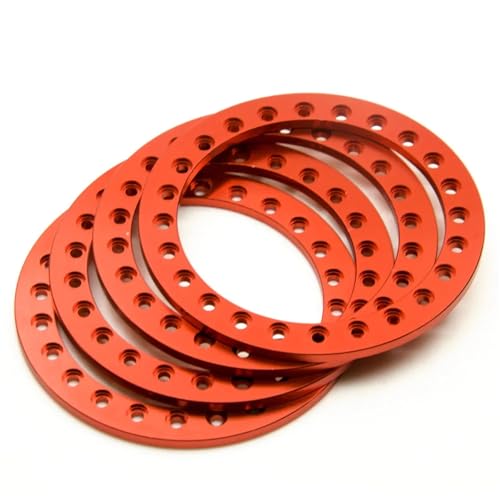 PEGGYLIN 4 Stück Aluminiumlegierung 1,9/2,2 Zoll Ersatz Beadlock Felgenringe Passend for Axial SCX10 Wraith TRX-4 1/10 RC Crawler Auto(2.2inch Red) von PEGGYLIN