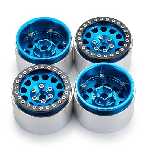 PEGGYLIN 4 Stück Aluminiumlegierung 1,9 Zoll Beadlock-Felgen passend for Axial SCX10 II 90046 AXI03007 TRX4 D90 1/10 RC Crawler Auto(Blue 4PCS) von PEGGYLIN