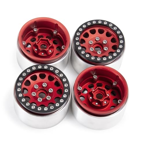 PEGGYLIN 4 Stück Aluminiumlegierung 1,9 Zoll Beadlock-Felgen passend for Axial SCX10 II 90046 AXI03007 TRX4 D90 1/10 RC Crawler Auto(Red 4PCS) von PEGGYLIN