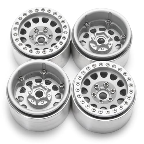 PEGGYLIN 4 Stück Aluminiumlegierung 1,9 Zoll Beadlock-Felgen passend for Axial SCX10 II 90046 AXI03007 TRX4 D90 1/10 RC Crawler Auto(Silver 4PCS) von PEGGYLIN