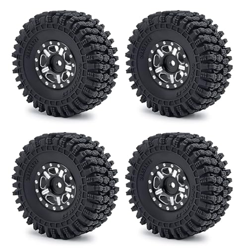 PEGGYLIN 4 Stück Metall-Beadlock-Felgen + 58-mm-Gummireifen passend for TRX-4M Bronco Defender 1/18 Axial SCX24 1/24 RC Auto-LKW-Modell(58mm Black Type 6) von PEGGYLIN