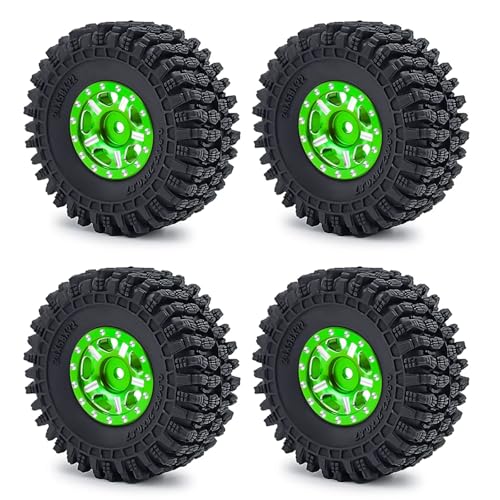 PEGGYLIN 4 Stück Metall-Beadlock-Felgen + 58-mm-Gummireifen passend for TRX-4M Bronco Defender 1/18 Axial SCX24 1/24 RC Auto-LKW-Modell(58mm Green Type 6) von PEGGYLIN