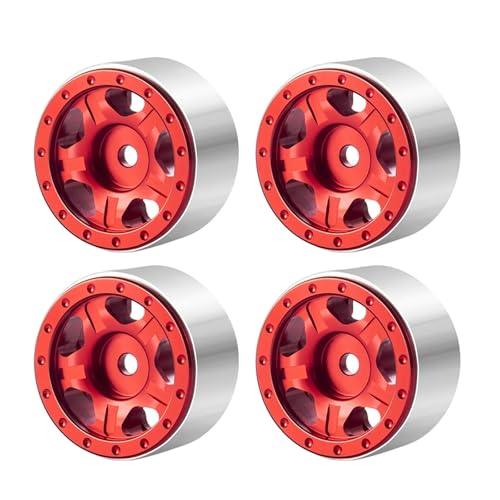 PEGGYLIN 4 Stücke 1,0 Zoll Micro Metalllegierung Beadlock Felgen Nabe Passend for Axial SCX24 1/24 TRX-4M 1/18 RC Crawler Auto Upgrade Teile(Red) von PEGGYLIN