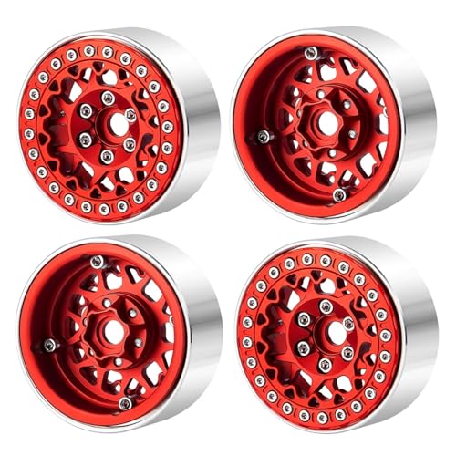 PEGGYLIN 4 Stücke 1,9 Zoll Aluminiumlegierung Beadlock Felgen Naben & Ringe Passend for Axial SCX10 90046 TRX-4 1/10 RC Crawler Automodell(No. 03 Red) von PEGGYLIN