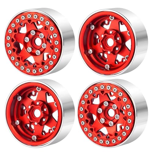 PEGGYLIN 4 Stücke 1,9 Zoll Aluminiumlegierung Beadlock Felgen Naben & Ringe Passend for Axial SCX10 90046 TRX-4 1/10 RC Crawler Automodell(No. 04 Red) von PEGGYLIN