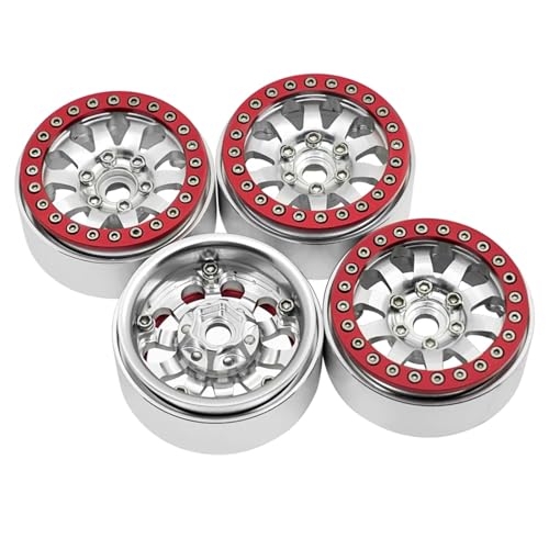 PEGGYLIN 4 Stücke Aluminiumlegierung 1,9 Zoll Beadlock Felgen Naben Passend for Axial SCX10 CC01 D90 1/10 RC Crawler Auto LKW Upgrade Teile(Silver Red 4Pcs) von PEGGYLIN