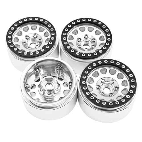 PEGGYLIN 4 Stücke CNC Metall 1,9 Zoll Beadlock Felgen Naben 30mm Passend for Axial SCX10 TRX-4 TRX4 1/10 RC Rock Crawler Autoteile(Silver Black) von PEGGYLIN